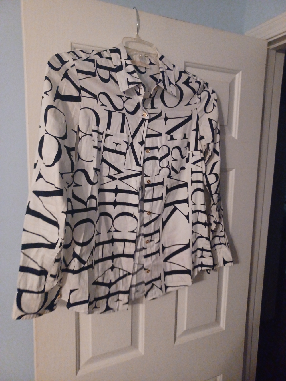 MICHAEL Michael Kors White Button-Down Shirt with Black Graphic Letters